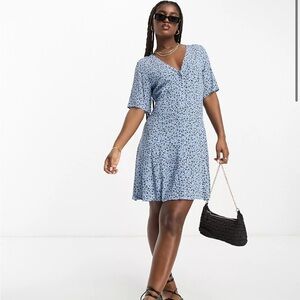 Monki button up mini dress in meadow blue floral